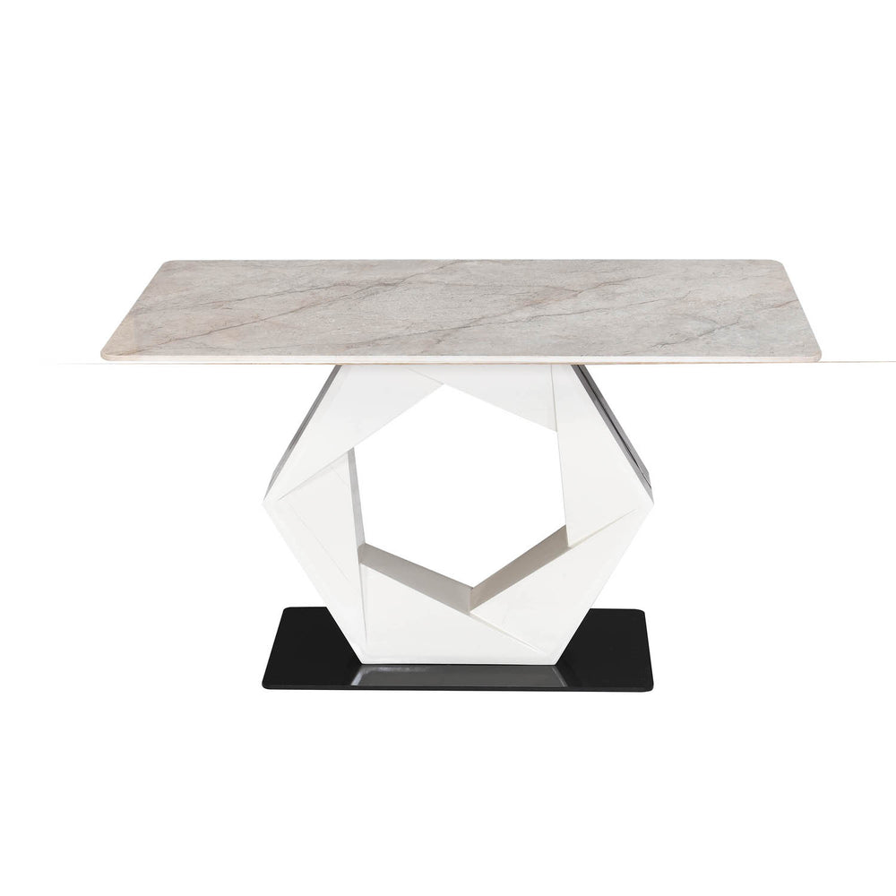 4 Seater Bevon Ceramic Dining Set with Hexin Base and Linzy Chairs- Cloud Beige