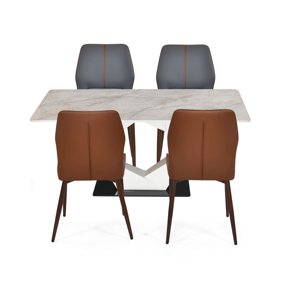 4 Seater Bevon Ceramic Dining Set with Hexin Base and Ellipse Chairs- Cloud Beige