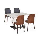 4 Seater Bevon Ceramic Dining Set with Hexin Base and Ellipse Chairs- Cloud Beige