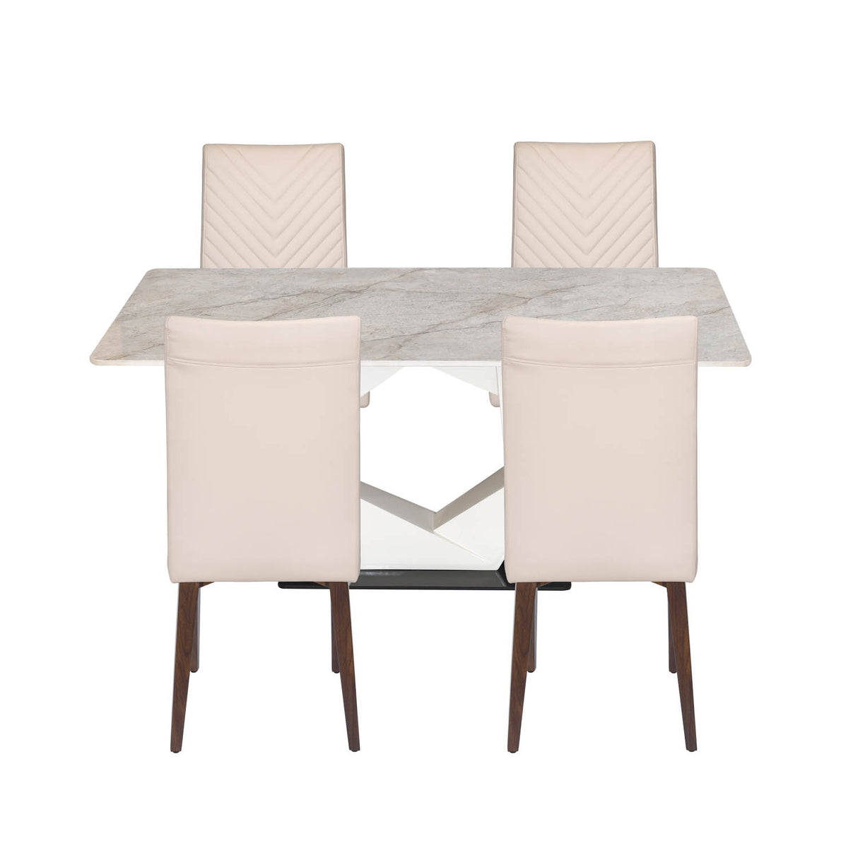 4 Seater Bevon Ceramic Dining Set with Hexin Base and Linzy Chairs- Cloud Beige