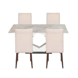 4 Seater Bevon Ceramic Dining Set with Hexin Base and Linzy Chairs- Cloud Beige