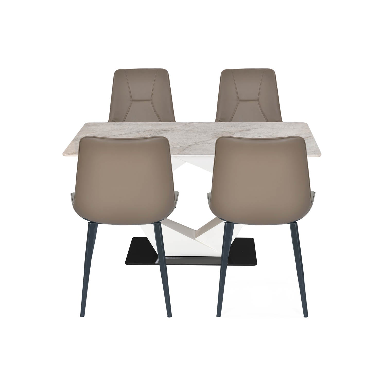 4 Seater Bevon Ceramic Dining Set with Hexin Base and Nivo Chairs- Cloud Beige