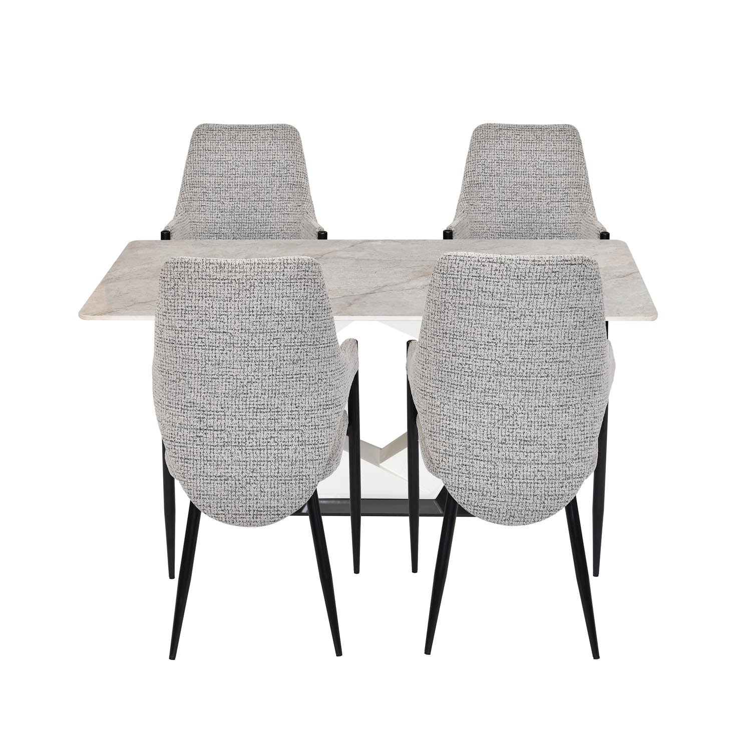 4 Seater Bevon Ceramic Dining Set with Hexin Base and Tierra Chairs- Cloud Beige