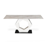 6 Seater Bevon Ceramic Dining Set with Hexin Base and Tierra Chairs- Cloud Beige