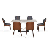 6 Seater Bevon Ceramic Dining Set with Hexin Base and Ellipse Chairs- Cloud Beige