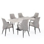 6 Seater Bevon Ceramic Dining Set with Hexin Base and Tierra Chairs- Cloud Beige