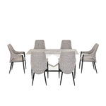 6 Seater Bevon Ceramic Dining Set with Hexin Base and Tierra Chairs- Cloud Beige