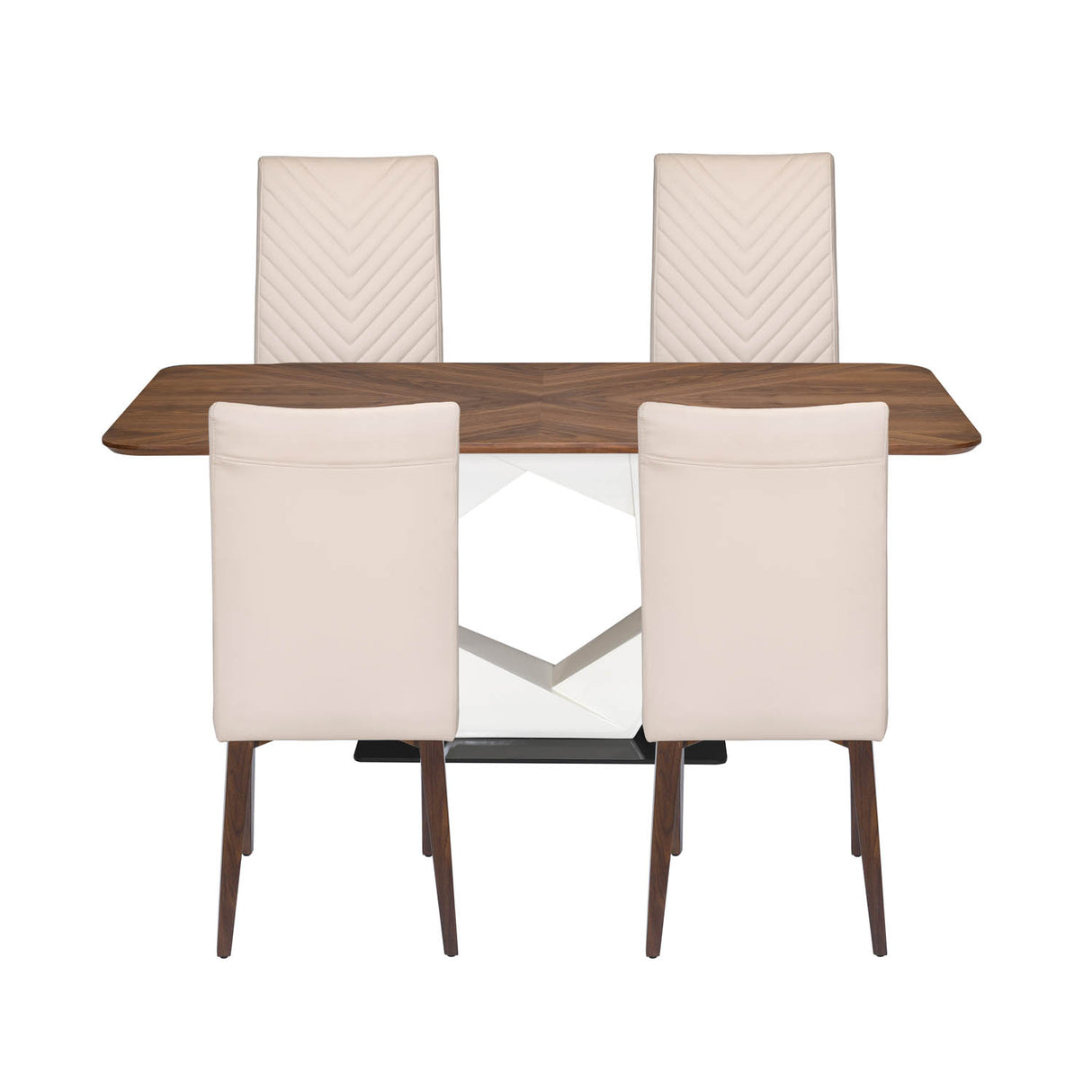 4 Seater Parquel Wooden Dining Set with Hexin Base and Linzy Chairs- Walnut Brown