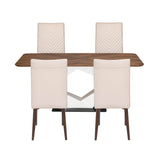 4 Seater Parquel Wooden Dining Set with Hexin Base and Linzy Chairs- Walnut Brown