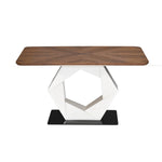 4 Seater Parquel Wooden Dining Set with Hexin Base and Ellipse Chairs- Walnut Brown