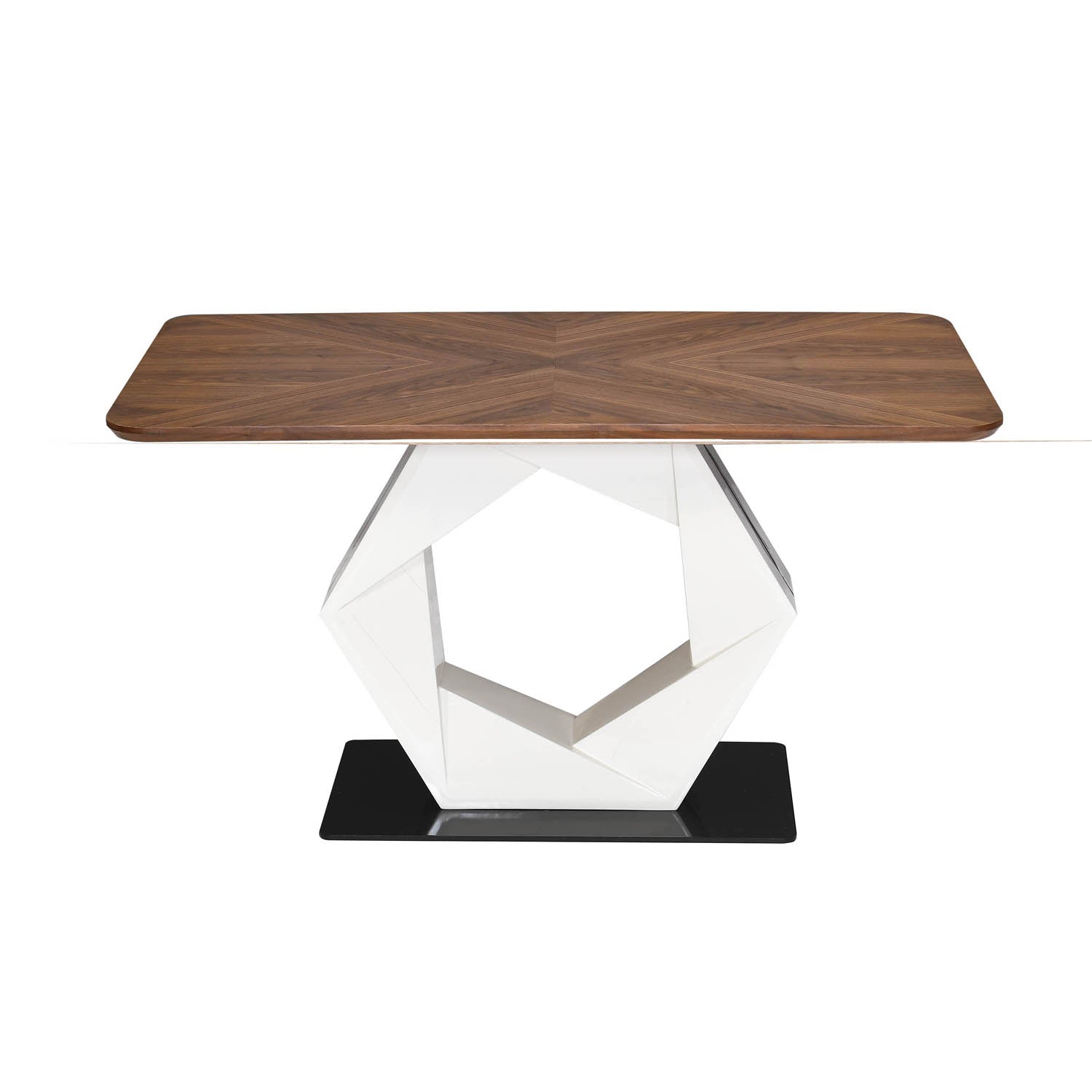 4 Seater Parquel Wooden Dining Set with Hexin Base and Linzy Chairs- Walnut Brown