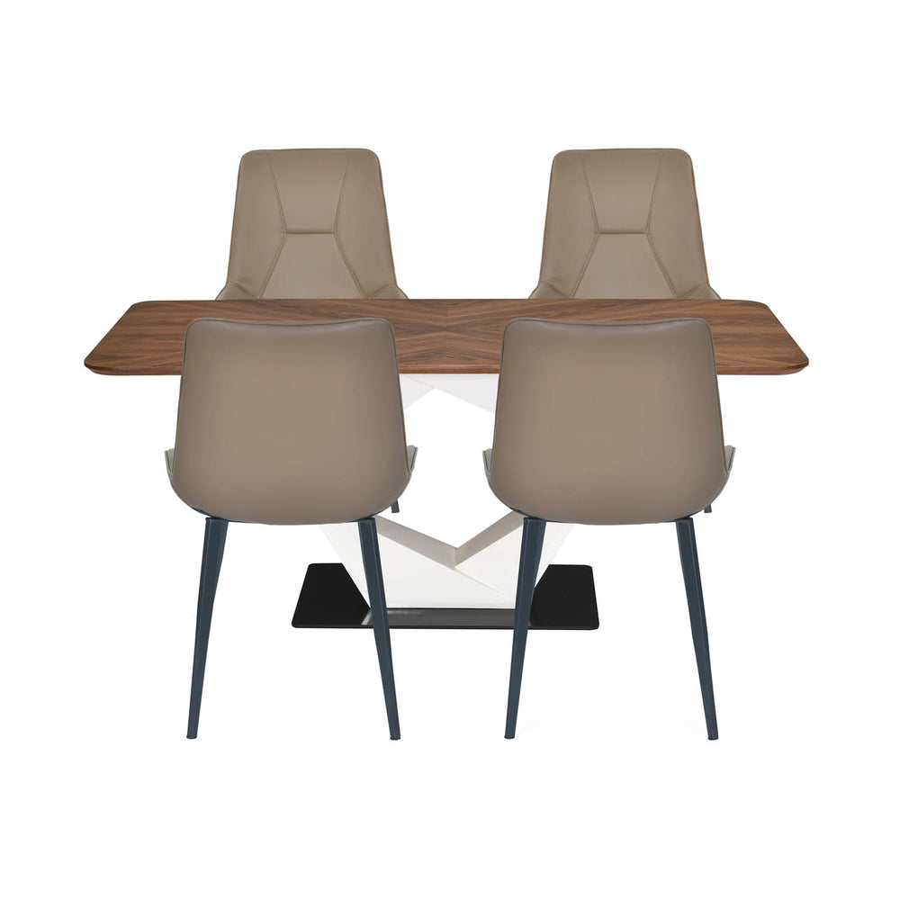 4 Seater Parquel Wooden Dining Set with Hexin Base and Nivo Chairs- Walnut Brown