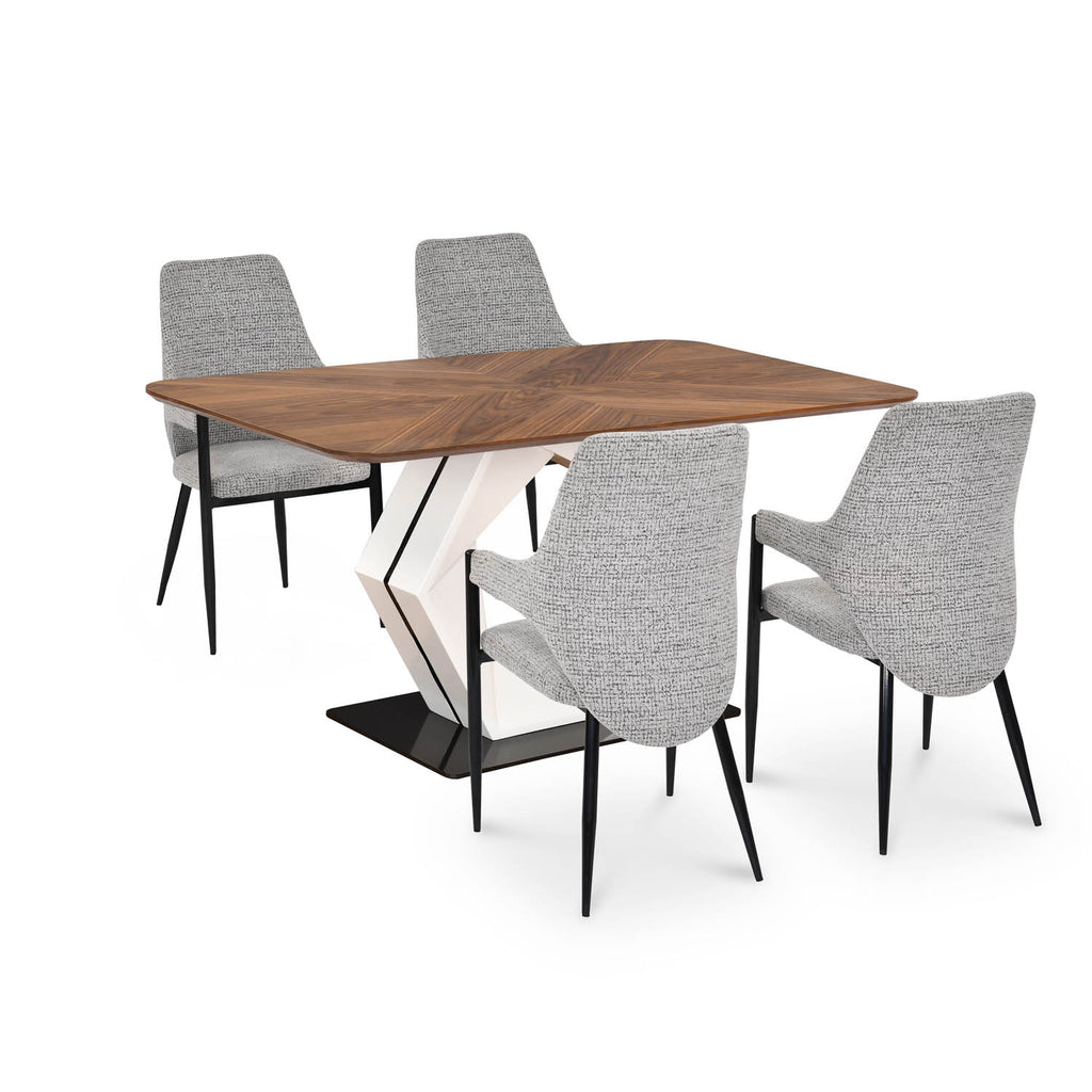 4 Seater Parquel Wooden Dining Set with Hexin Base and Tierra Chairs- Walnut Brown