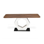 6 Seater Parquel Wooden Dining Set with Hexin Base and Ellipse Chairs- Walnut Brown