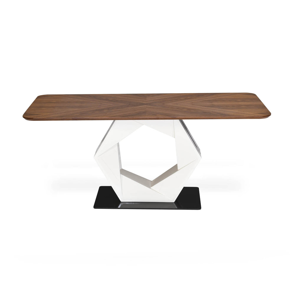 6 Seater Parquel Wooden Dining Set with Hexin Base and Ellipse Chairs- Walnut Brown