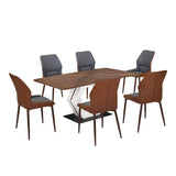 6 Seater Parquel Wooden Dining Set with Hexin Base and Ellipse Chairs- Walnut Brown