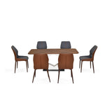 6 Seater Parquel Wooden Dining Set with Hexin Base and Ellipse Chairs- Walnut Brown