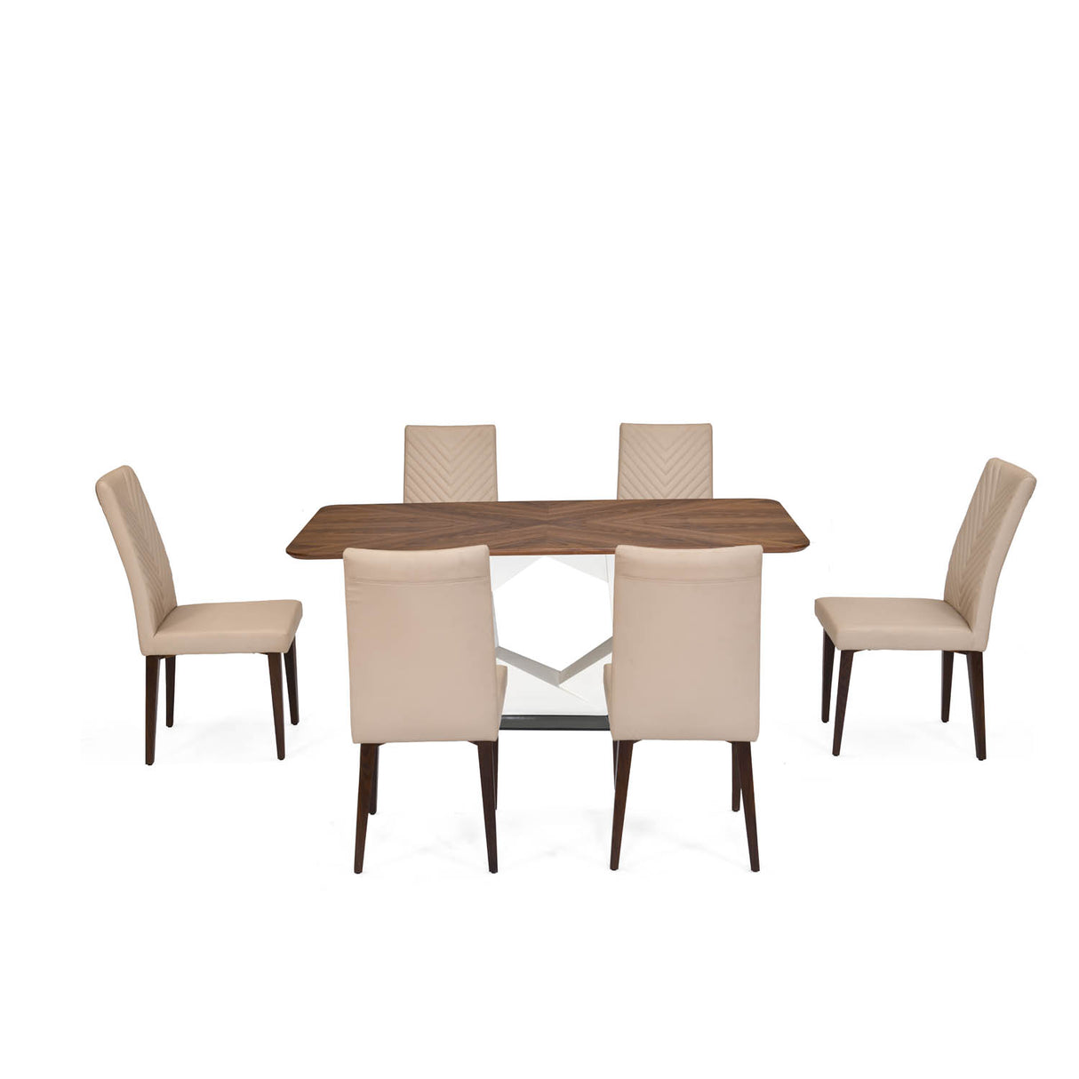 6 Seater Parquel Wooden Dining Set with Hexin Base and Linzy Chairs- Walnut Brown