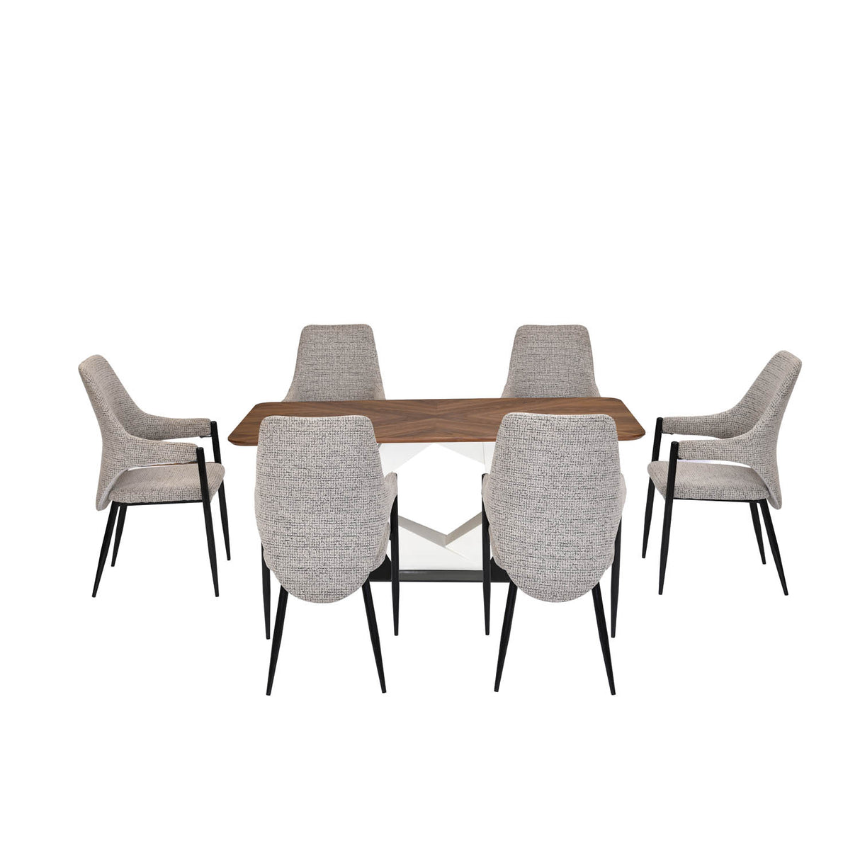 6 Seater Parquel Wooden Dining Set with Hexin Base and Tierra Chairs- Walnut Brown