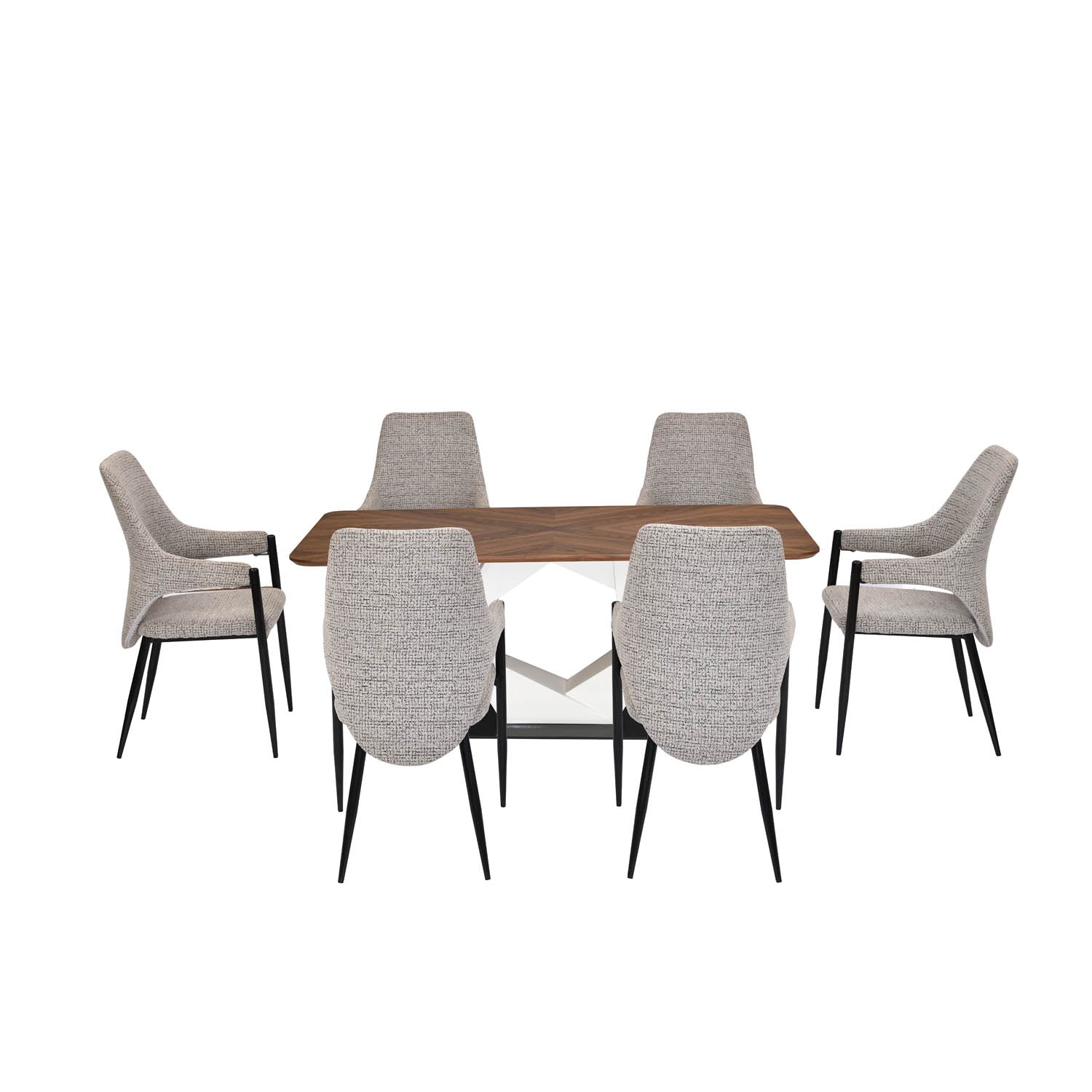 6 Seater Parquel Wooden Dining Set with Hexin Base and Tierra Chairs- Walnut Brown