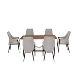 6 Seater Parquel Wooden Dining Set with Hexin Base and Tierra Chairs- Walnut Brown
