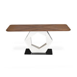 6 Seater Parquel Wooden Dining Set with Hexin Base and Tierra Chairs- Walnut Brown