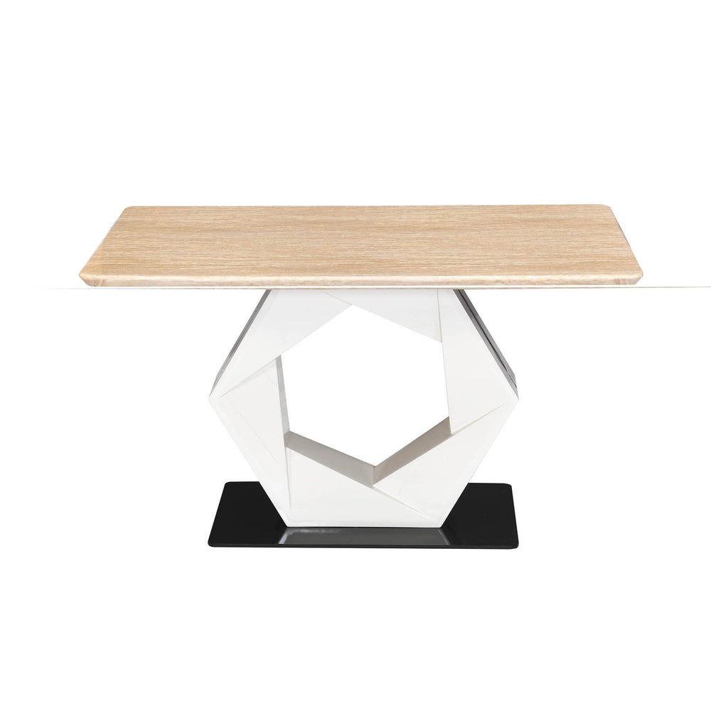 4 Seater Trava Marble Dining Set with Hexin Base and Linzy Chairs- Travertine