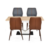 4 Seater Trava Marble Dining Set with Hexin Base and Ellipse Chairs- Travertine