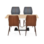 4 Seater Trava Marble Dining Set with Hexin Base and Ellipse Chairs- Travertine