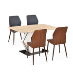 4 Seater Trava Marble Dining Set with Hexin Base and Ellipse Chairs- Travertine