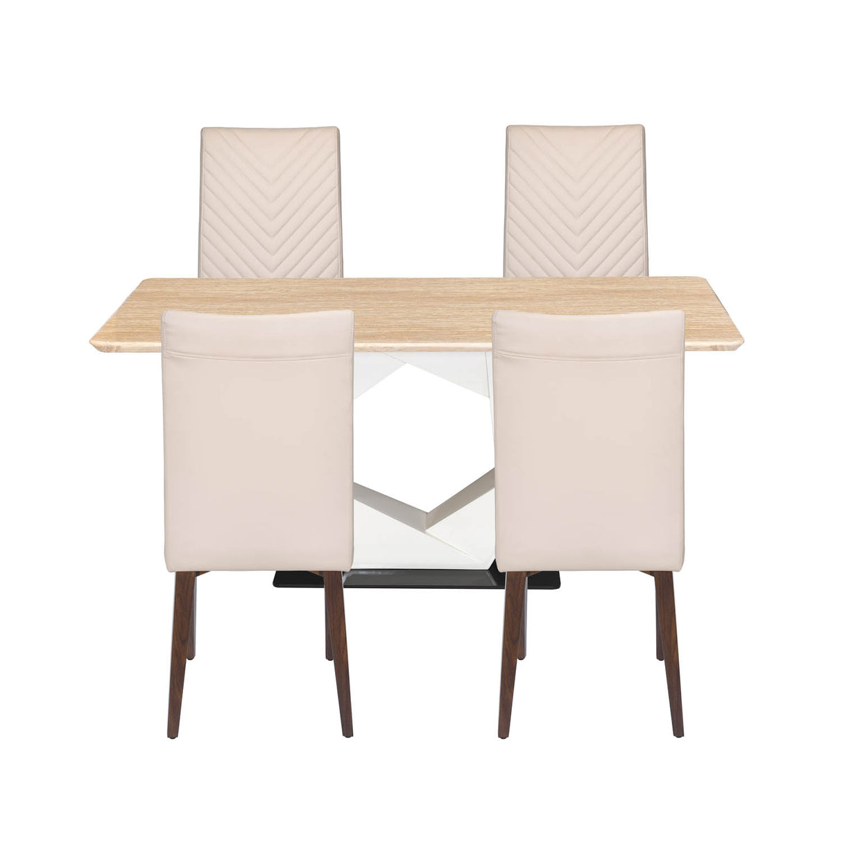 4 Seater Trava Marble Dining Set with Hexin Base and Linzy Chairs- Travertine
