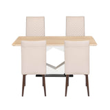4 Seater Trava Marble Dining Set with Hexin Base and Linzy Chairs- Travertine