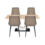 4 Seater Trava Marble Dining Set with Hexin Base and Nivo Chairs- Travertine