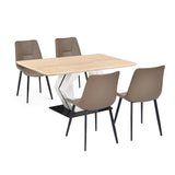 4 Seater Trava Marble Dining Set with Hexin Base and Nivo Chairs- Travertine