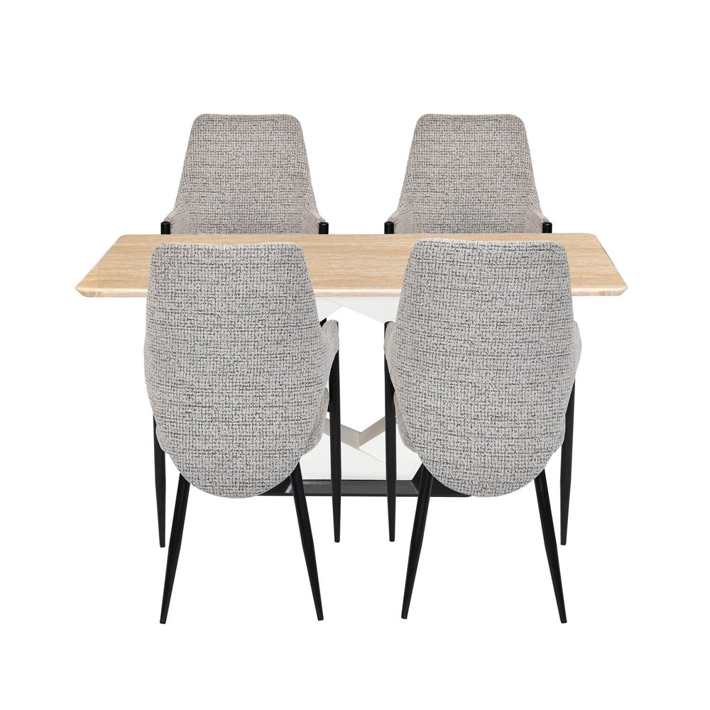 4 Seater Trava Marble Dining Set with Hexin Base and Tierra Chairs- Travertine