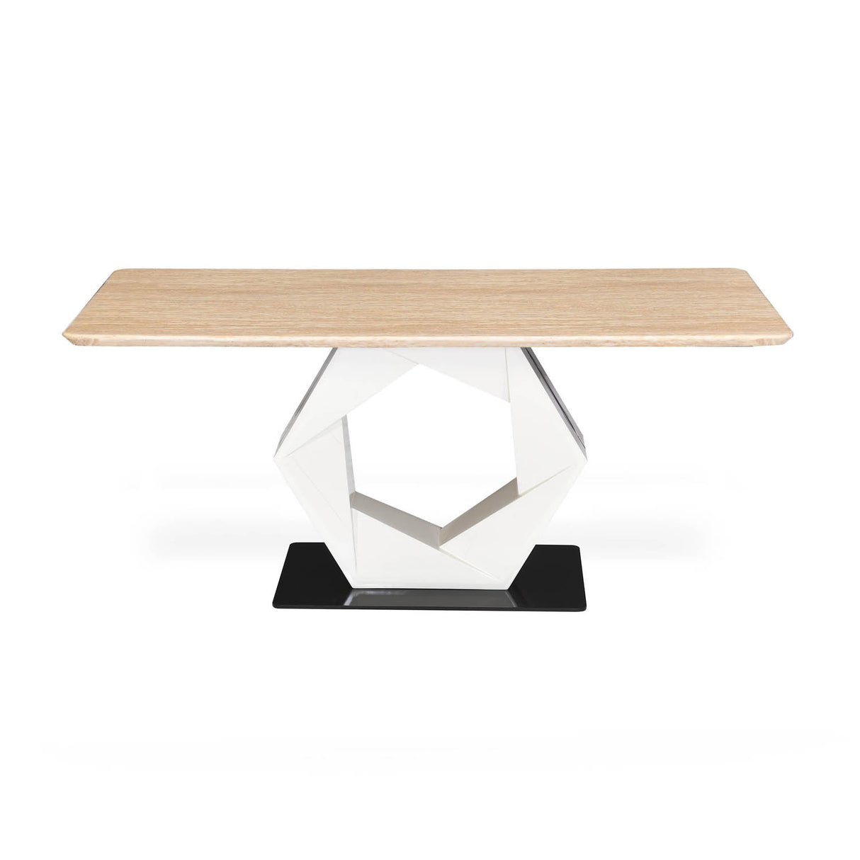 6 Seater Trava Marble Dining Set with Hexin Base and Nivo Chairs- Travertine