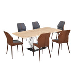 6 Seater Trava Marble Dining Set with Hexin Base and Ellipse Chairs- Travertine