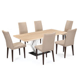 6 Seater Trava Marble Dining Set with Hexin Base and Linzy Chairs- Travertine