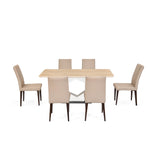 6 Seater Trava Marble Dining Set with Hexin Base and Linzy Chairs- Travertine