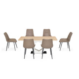 6 Seater Trava Marble Dining Set with Hexin Base and Nivo Chairs- Travertine