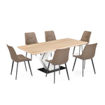6 Seater Trava Marble Dining Set with Hexin Base and Nivo Chairs- Travertine