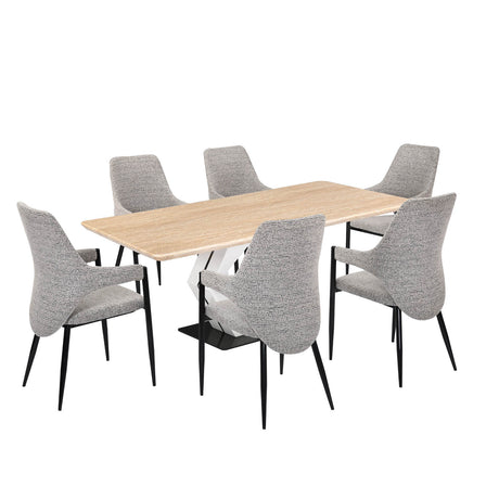 6 Seater Trava Marble Dining Set with Hexin Base and Tierra Chairs- Travertine