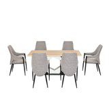 6 Seater Trava Marble Dining Set with Hexin Base and Tierra Chairs- Travertine