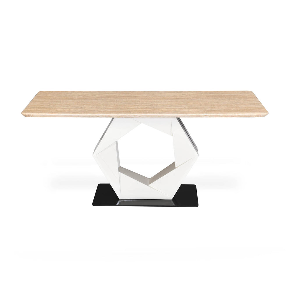6 Seater Trava Marble Dining Set with Hexin Base and Tierra Chairs- Travertine
