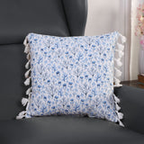Floral Cotton 16" x 16" Filled Cushion (Blue)