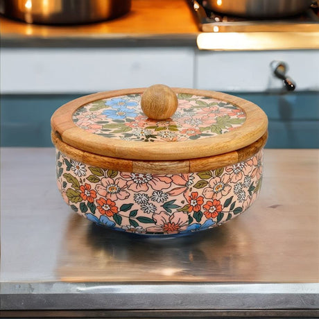 Nilkamal Wooden Roti Chapati Box With Lid Multicolor