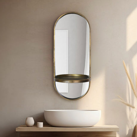 Nilkamal Oval Decorative Wall Mirror With Shelf Antique Gold