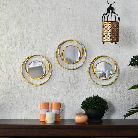 Nilkamal Cirque Round Decorative Wall Mirror Set of 3 (Gold)