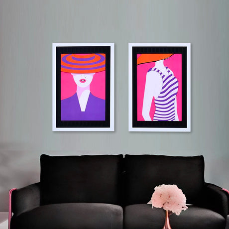 Nilkamal Lady in Hat 3D Painting Set of 2 (Pink & Blue)