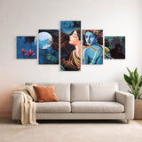 Radha Krishna Five Panel Painting- Multicolor